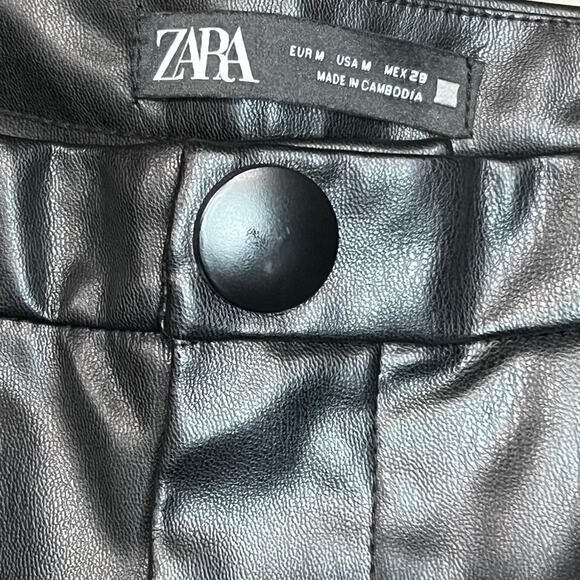Zara Women's Black Faux Textured Leather Zip Ankle Legging Hi-Rise Size M - Picture 3 of 7